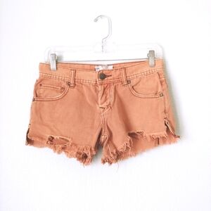 Free People | Muted Pink Raw Hem Denim Shorts